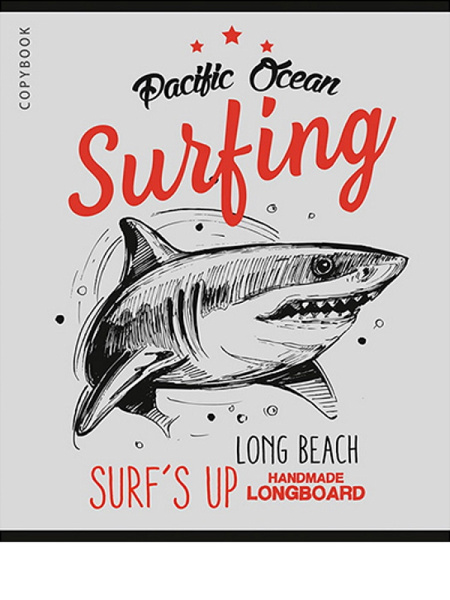 6_Тетрадь А5 96л клетка, скоба REMIX Акула в графике, ассорти