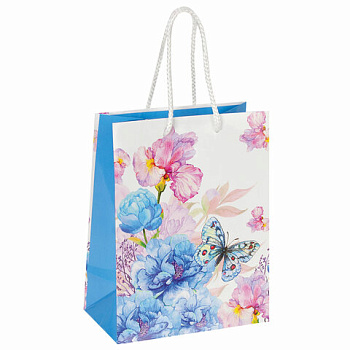 Пакет подарочный ламинированный 18*10*23см ЗОЛОТАЯ СКАЗКА Бабочка на цветке