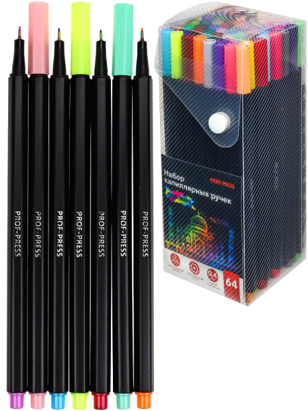 Набор капиллярных ручек (линеров) PROF-PRESS Taj Mahal 64шт, ассорти