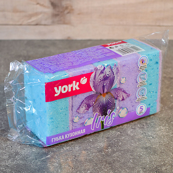 Губка для мытья посуды 5шт, 100*70*35мм YORK Ирис, крупнопористая 