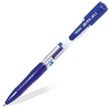 Ручка гелевая автоматическая 0,7мм CROWN AJ3000N СИНЯЯ, прозрачный корпус