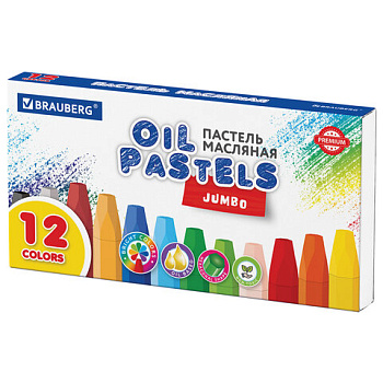 Мелки восковые (пастель масляная) 12цв BRAUBERG Premium, утолщенные