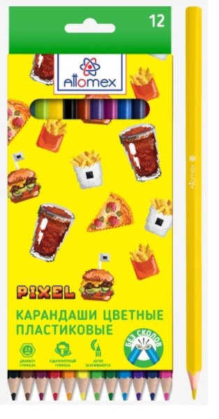 Карандаши цветные 12 цветов ATTOMEX Pixel