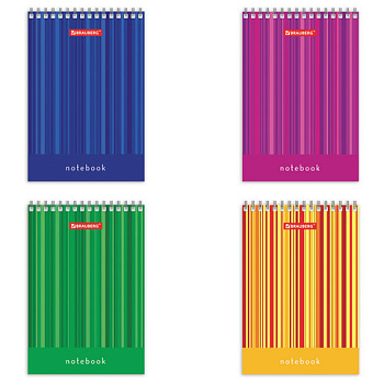 Блокнот А6 40л клетка, гребень BRAUBERG Полоски, ассорти