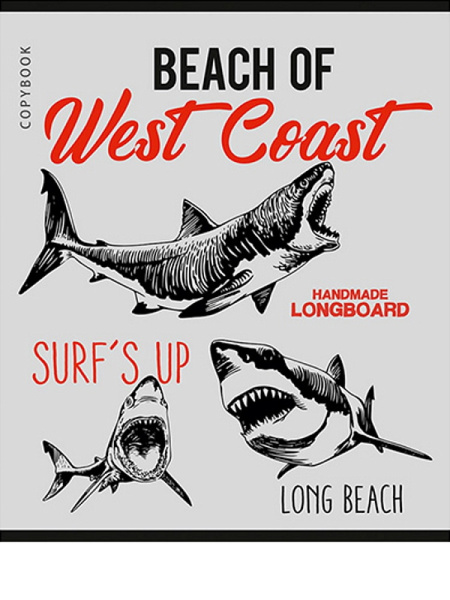 4_Тетрадь А5 96л клетка, скоба REMIX Акула в графике, ассорти