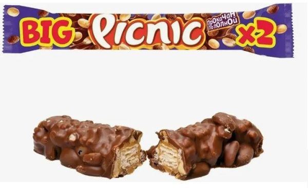 Шоколадный батончик Picnic Big, молочный с арахисом, 76г