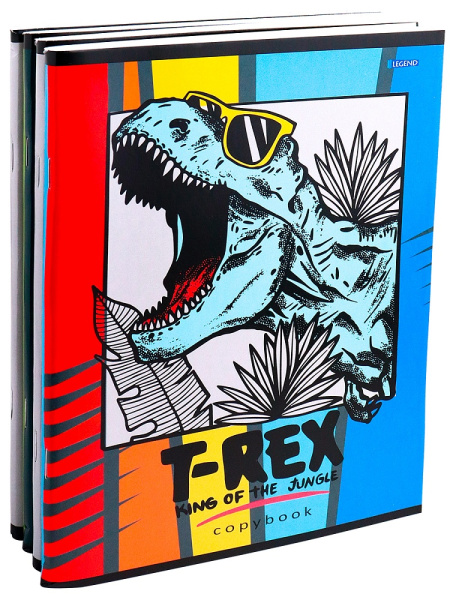 7_Тетрадь А5 96л клетка, скоба LEGEND Клевые тираннозавры, ассорти