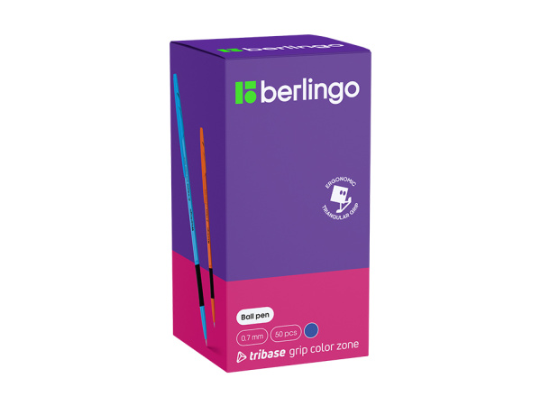 3_Ручка шариковая, автоматическая с резиновым упором 0,7мм Berlingo Tribase grip color zone СИНЯЯ, ассорти