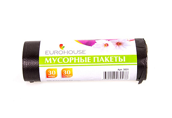 Мешки для мусора 30л, 50*60см 8мкм, в рулоне 30шт ПНД EuroHouse