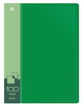 Папка 100 вкладышей БЮРОКРАТ, пластик 0,8мм, зеленая