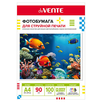 Фотобумага односторонняя А4 90г/м2 глянцевая 100л deVENTE