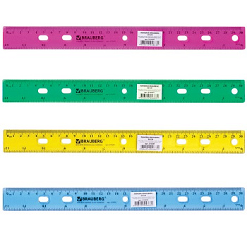 Линейка 30см пластиковая BRAUBERG Crystal, тонированная, ассорти