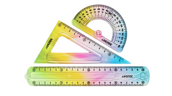 Набор чертежный средний (линейка 20см, угольник, транспортир) deVENTE Rainbow flex, полупрозрачный