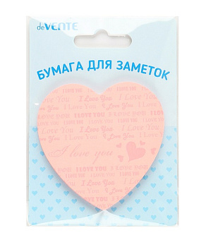 Блок самоклеящийся (стикеры), фигурный "СЕРДЦЕ", 50л, 70*70мм, розовый deVENTE Fancy