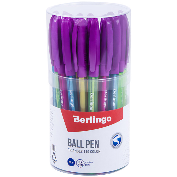 5_Ручка шариковая масляная, с резиновым упором 0,7мм Berlingo Triangle 110 Color СИНЯЯ, ассорти