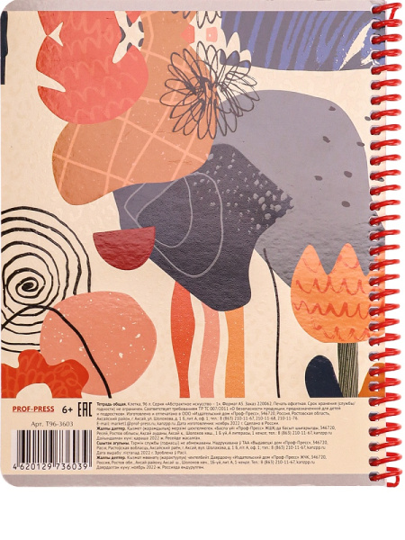 7_Тетрадь А5 96л клетка, цветная спираль PROF-PRESS Абстрактное искусство-1, ассорти