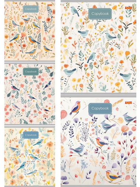 Тетрадь А5 48л клетка, скоба PROFIT Рисунки птичек, ассорти