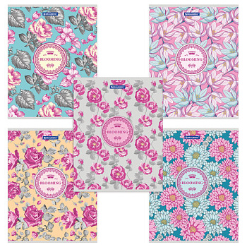 Тетрадь А5 48л клетка, скоба BRAUBERG Узор, металлизированный картон, ассорти