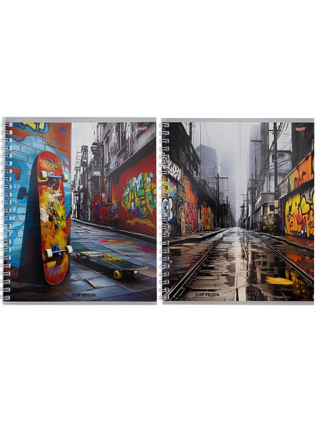 Тетрадь А5 48л клетка, гребень PROFIT Город и граффити, ассорти