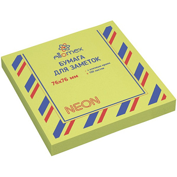 Блок самоклеящийся (стикеры) 76*76мм, 100л, неоновый, зеленый ATTOMEX