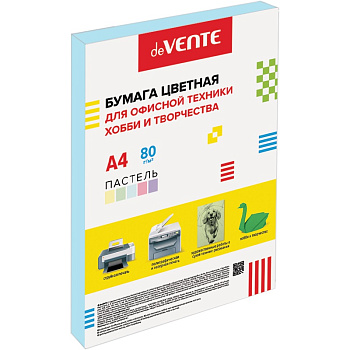 Бумага цветная А4 80г/м2, голубая пастель, 50л deVENTE