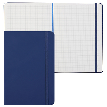 Блокнот А5 80л клетка, под кожу deVENTE Soft Touch, синий