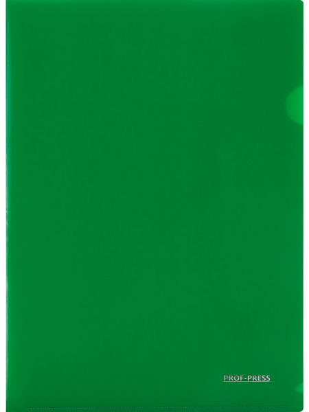 Папка-уголок A4 0,18мм, плотный пластик PROF-PRESS, ярко-зеленая