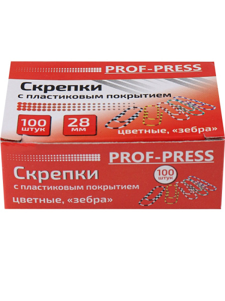 3_Скрепки 28мм цветные 100шт PROF-PRESS Зебра
