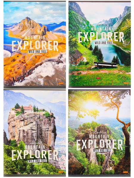 Тетрадь А5 48л клетка, скоба REMIX Горные ландшафты, ассорти