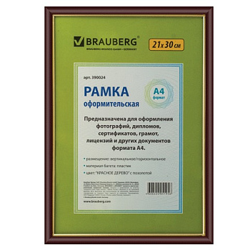Фоторамка 21*30см пластик, красное дерево с позолотой BRAUBERG HIT