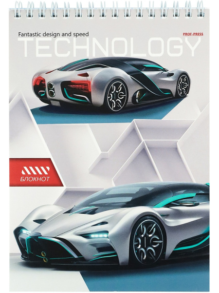 3_Блокнот А5 80л клетка, гребень PROF-PRESS Технологичные спорткары, жесткая подложка, ассорти