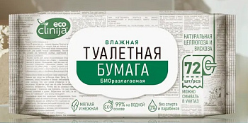 Туалетная бумага влажная Clinija Eco 72шт, с алоэ, смываемая 