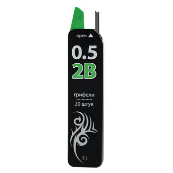 Грифели 0,5мм 2B BRAUBERG Black Jack, 20шт