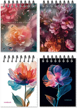 Блокнот А7 40л клетка, гребень Цветы, ассорти