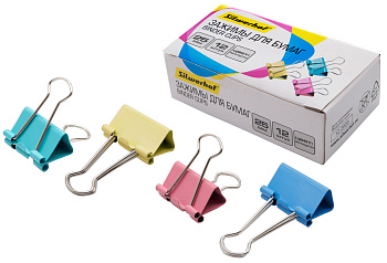 Зажим для бумаг 25мм цветной, комплект 12шт SILWERHOF