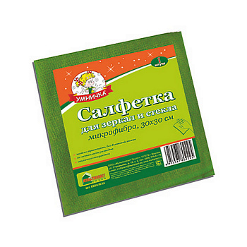 Салфетки для стекла 30*30см, микрофибра Умничка