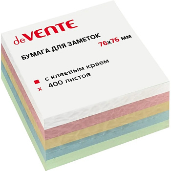 Блок самоклеящийся (стикеры) 76*76мм, 400л, 4 пастельных цвета и белый цвет deVENTE 