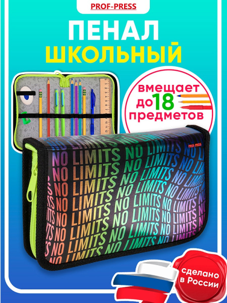 2_Пенал 1 отделение, ламинированный картон, 190_115мм, PROF PRESS Цветные надписи