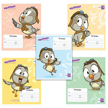 Тетрадь 12л клетка ЮНЛАНДИЯ Совенок-пилот, обложка картон, ассорти