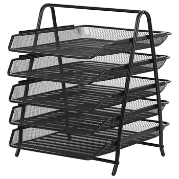 Лоток горизонтальный 5 отделений BRAUBERG Germanium, металлический, сетка, черн