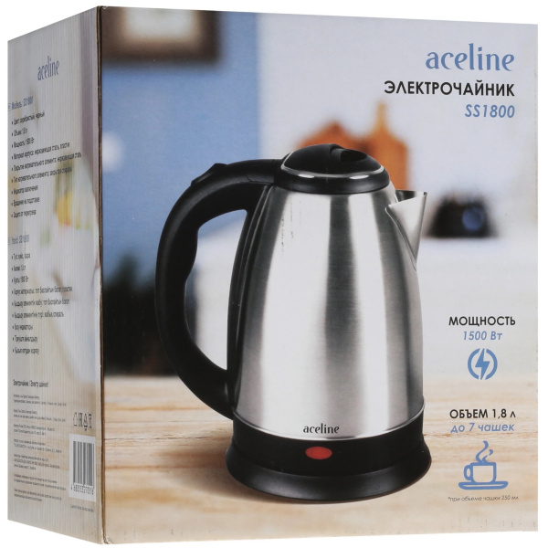 7_Чайник Aceline SS1800, 1,8л, 1500Вт, закрытый нагревательный элемент