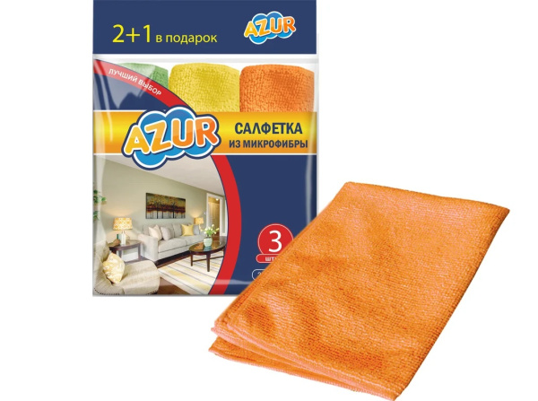 Салфетки хозяйственные 30_30см, 200г_м2, микрофибра 3шт, AZUR