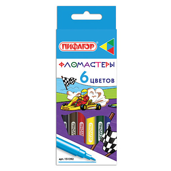 Фломастеры 6 цветов ПИФАГОР Гонщики
