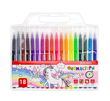 Фломастеры 18 цветов PROF-PRESS Единороги
