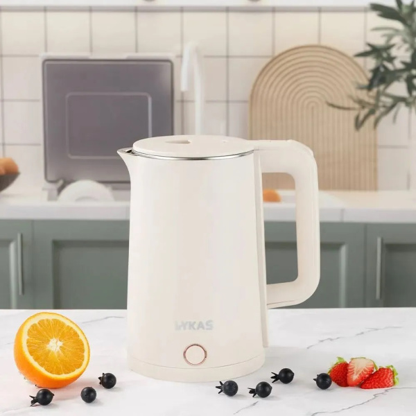 5_Чайник LYKAS, 2,3л, 1850Вт, закрытый нагревательный элемент, белый