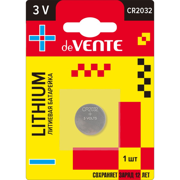 Батарейка (таблетка) CR2032-литиевая deVENTE, 1шт на блистере