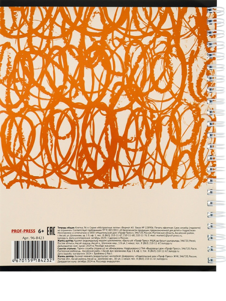 5_Тетрадь А5 96л клетка, гребень PROF-PRESS Абстрактные петли, ассорти