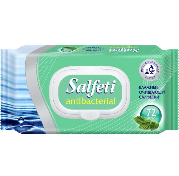 Салфетки влажные 72шт Salfeti, антибактериальные