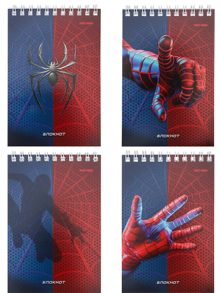 Блокнот А6 40л клетка, гребень PROF-PRESS Спайдер синий, ассорти