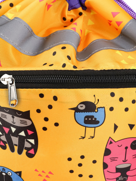 3_Мешок для обуви на шнурке, 1 отделение PROF-PRESS Котики и Птички 40_33см, с карманом и светоотражателем